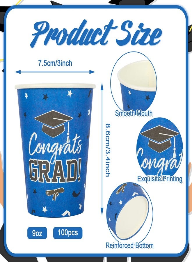 Whaline 100Pcs Graduation Disposable Cups Congrats Grad Paper Cups Graduation Hat Stars Party Drinking Cups for Hot Drinks Cold Beverage Grad Party Supplies, 9 Oz - Image 2